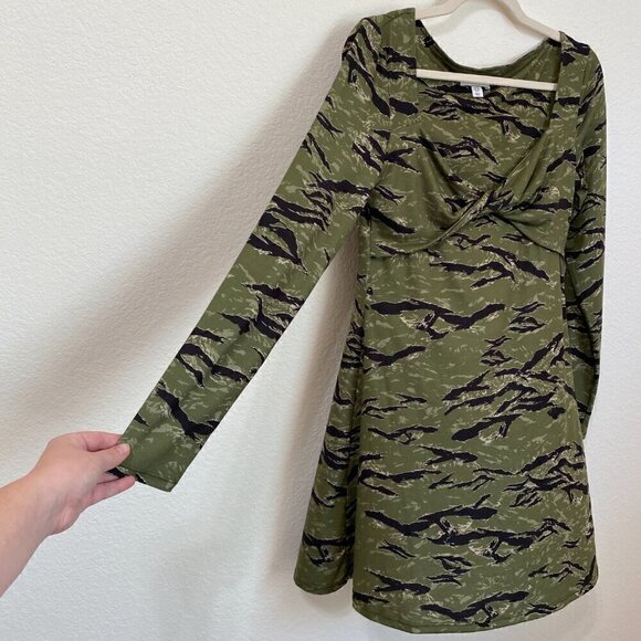 Topshop Camouflage Print Twist Front Jersey Flip Dress - Green - Picture 4 of 8